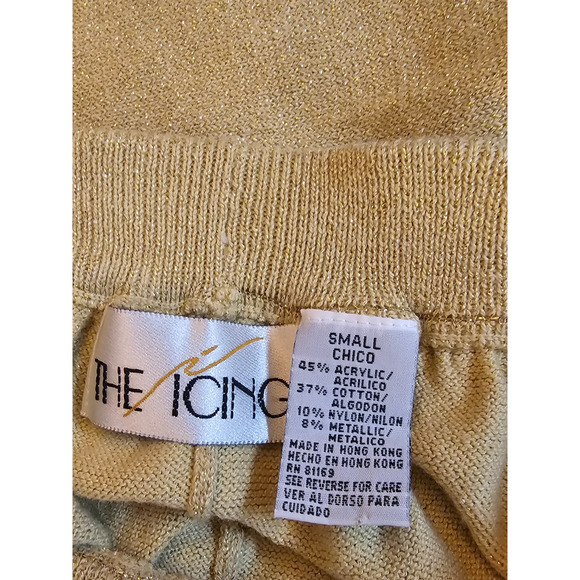 VTG 90’S THE ICING Womens 2 pc set Top Rayon Gold Shimmer Knit Leggings Small - Picture 10 of 10